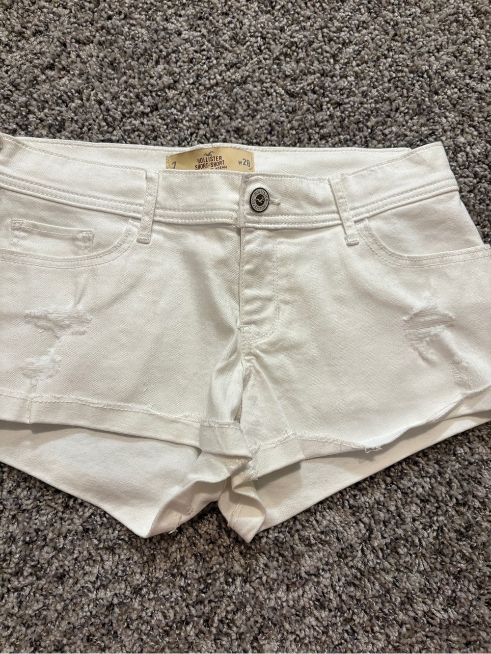Hollister White Distressed Denim Short Shorts